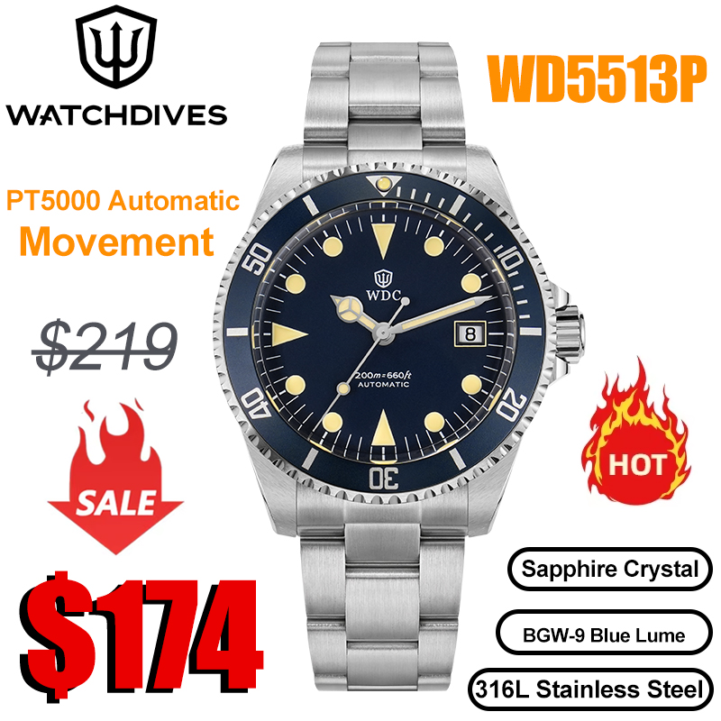 Watchdives WD5513P Men Dive Wa - Rolex Watch Submariner 评论和价格