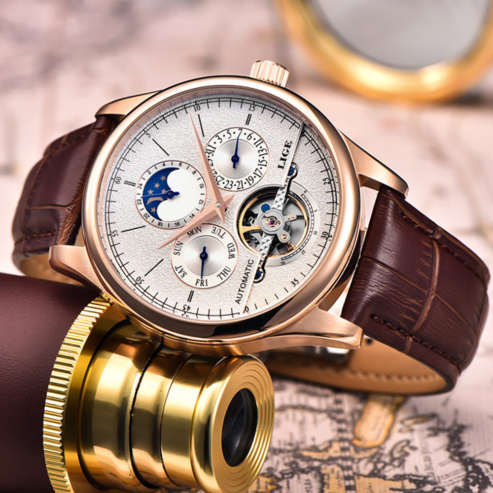 LIGE Brand Classic Mens Retro  - Seiko Watch Presage 评论和价格