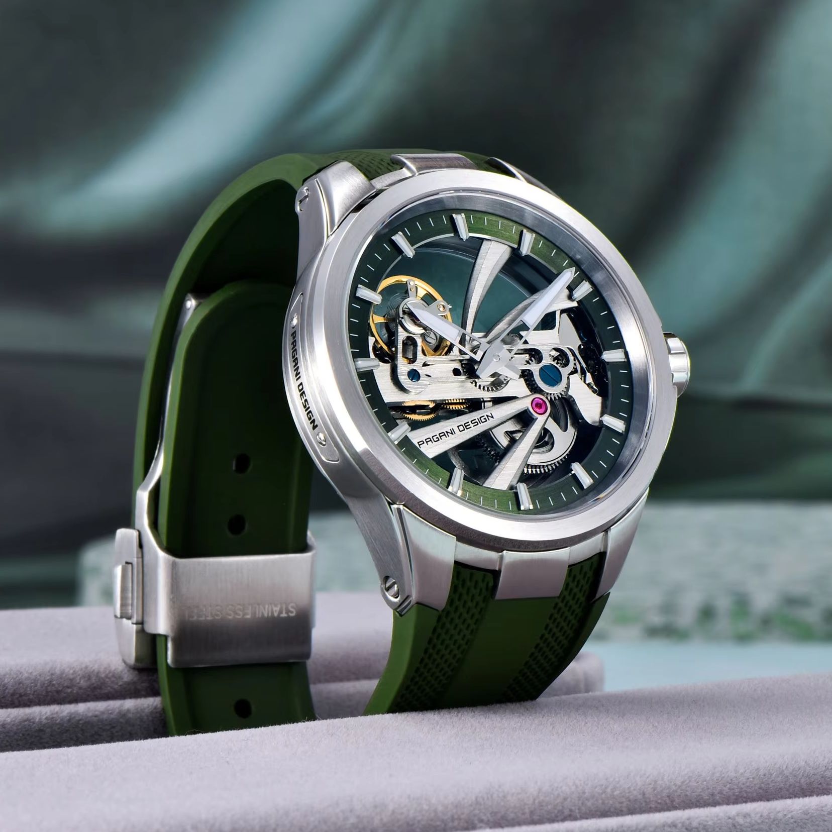 Green Skeleton PAGANI DESIGN P - Rubber Strap Diver 评论和价格