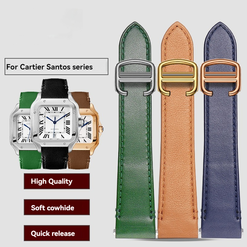 19mm 21mm Leather Watchband fo - Cartier Watch Santos 评论和价格