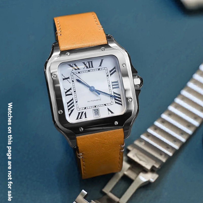 19mm 21mm Leather Watchband fo - Cartier Watch Santos 评论和价格